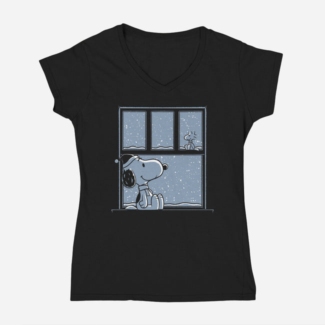 Snowy Day Dog-Womens-V-Neck-Tee-Studio Mootant