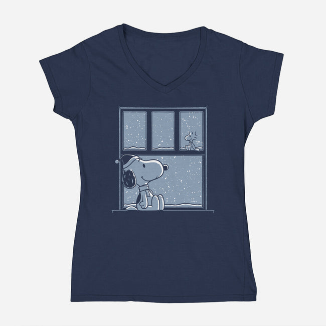 Snowy Day Dog-Womens-V-Neck-Tee-Studio Mootant