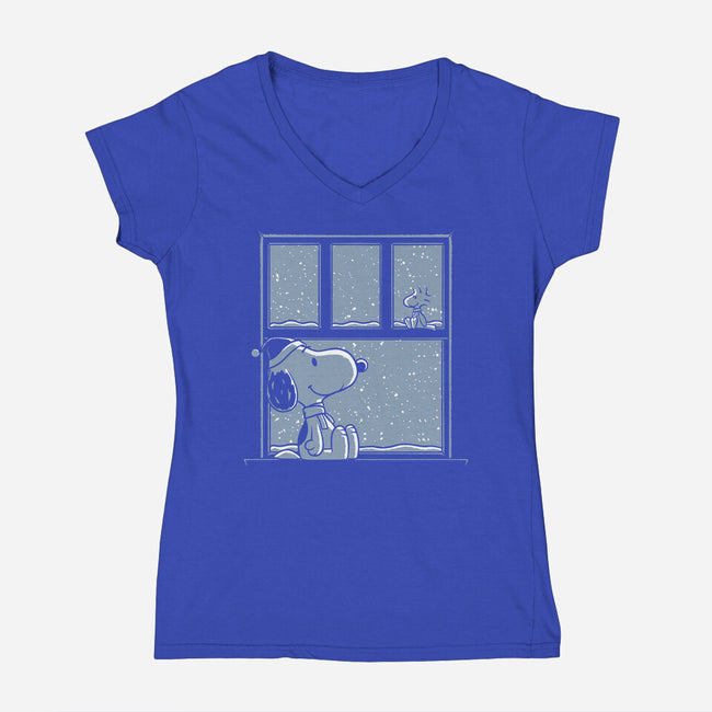 Snowy Day Dog-Womens-V-Neck-Tee-Studio Mootant