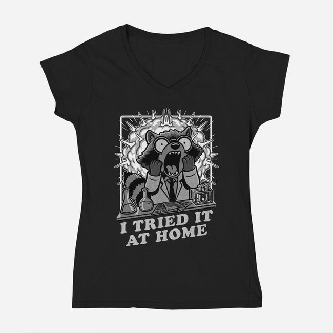 Raccoon Science Experiment At Home-Womens-V-Neck-Tee-Studio Mootant