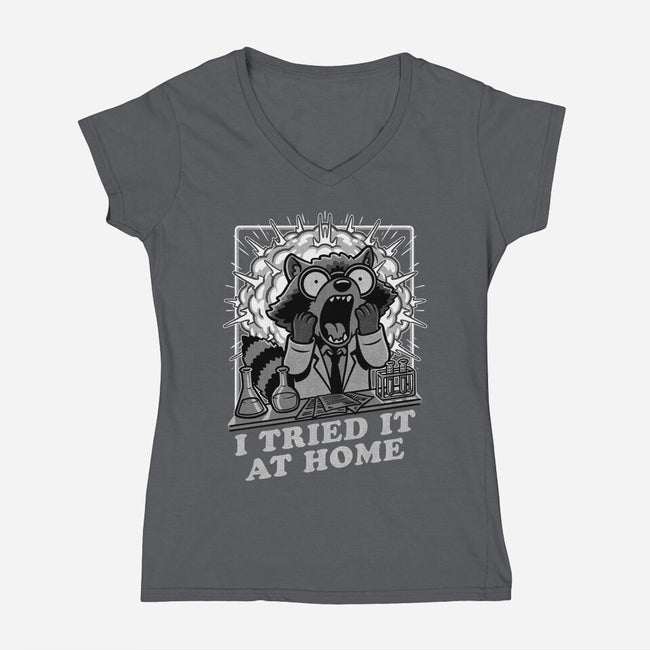 Raccoon Science Experiment At Home-Womens-V-Neck-Tee-Studio Mootant