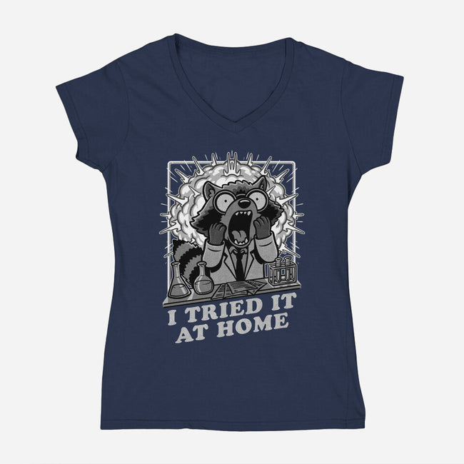 Raccoon Science Experiment At Home-Womens-V-Neck-Tee-Studio Mootant