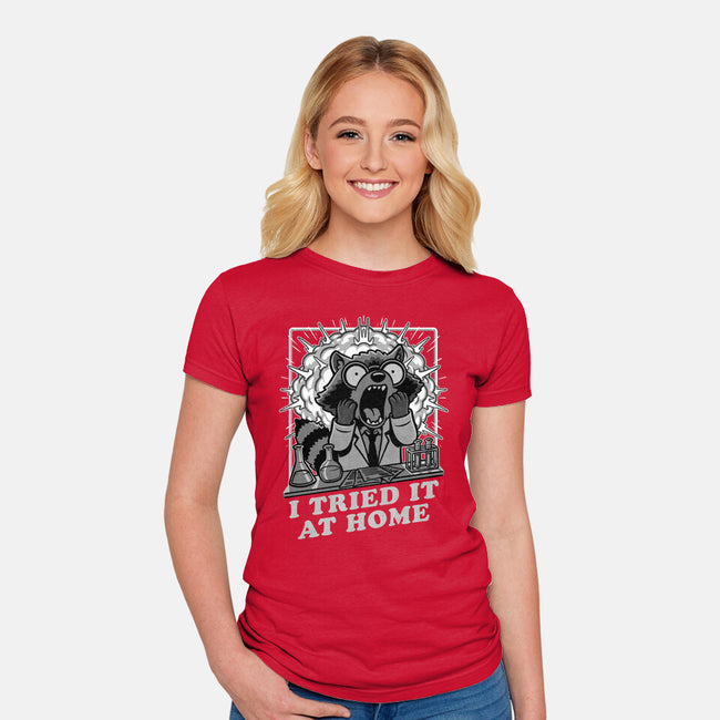 Raccoon Science Experiment At Home-Womens-Fitted-Tee-Studio Mootant