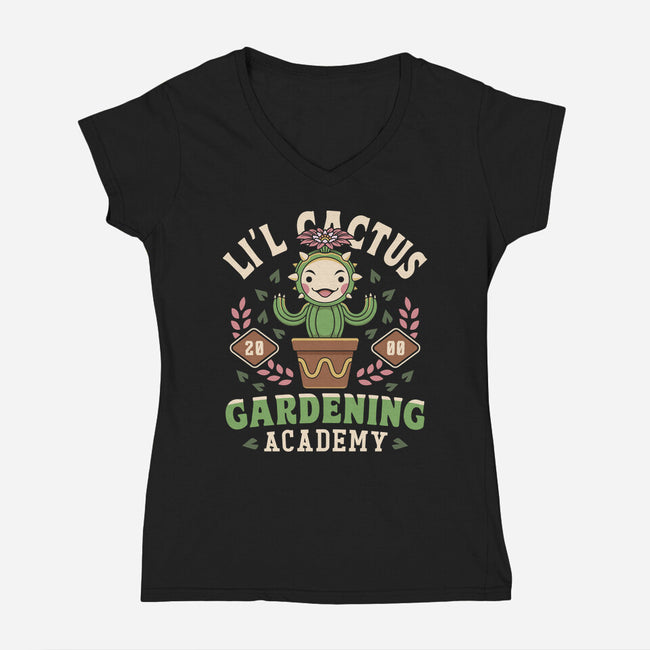 Lil Cactus Gardening Academy-Womens-V-Neck-Tee-LAGELANTEE