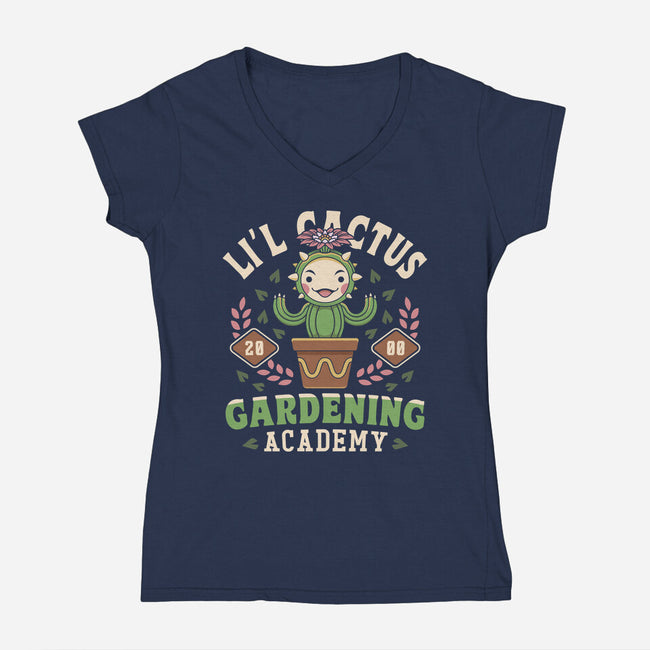 Lil Cactus Gardening Academy-Womens-V-Neck-Tee-LAGELANTEE