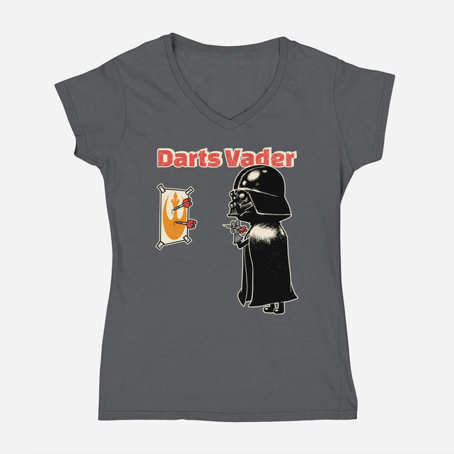 Darts Vader-Womens-V-Neck-Tee-imisko