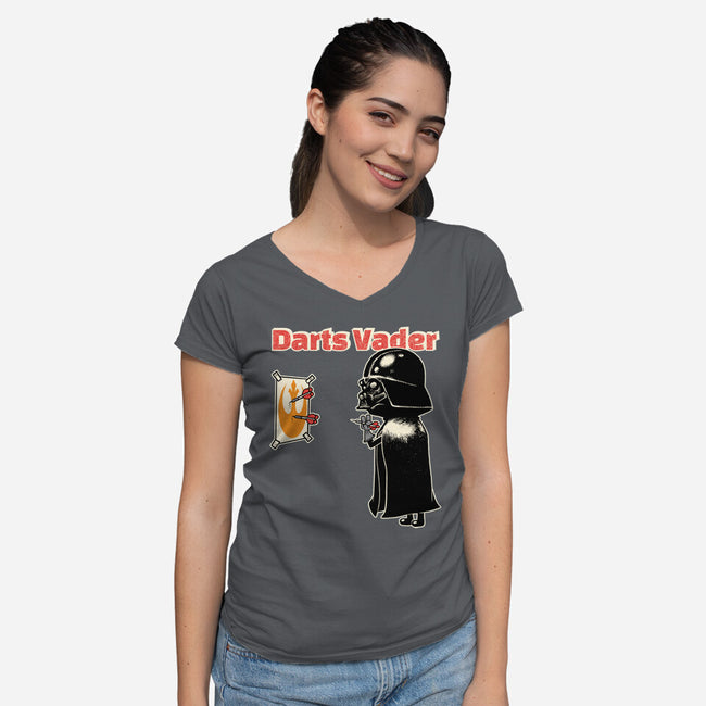 Darts Vader-Womens-V-Neck-Tee-imisko