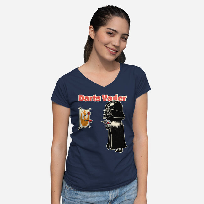 Darts Vader-Womens-V-Neck-Tee-imisko