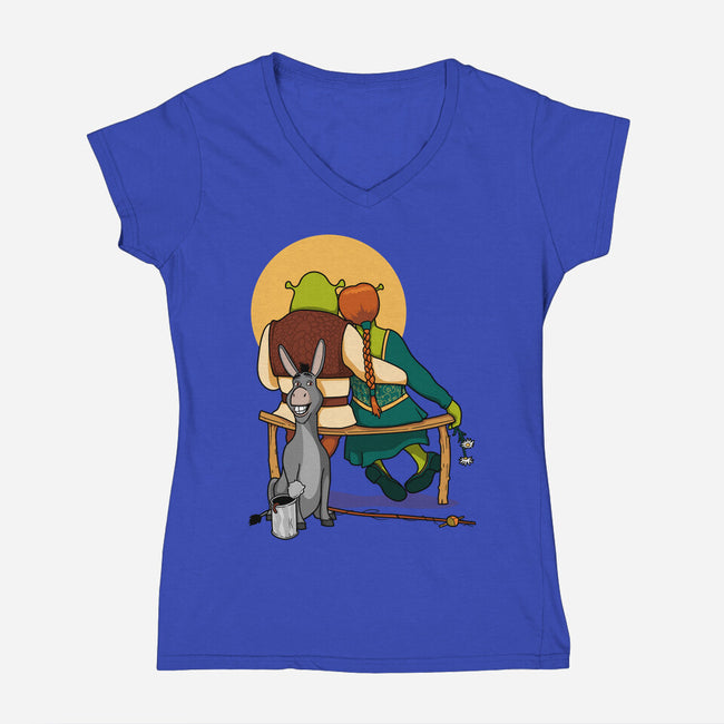 Ogres Gazing At The Moon-Womens-V-Neck-Tee-jasesa