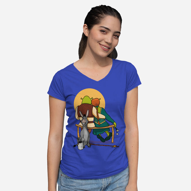 Ogres Gazing At The Moon-Womens-V-Neck-Tee-jasesa