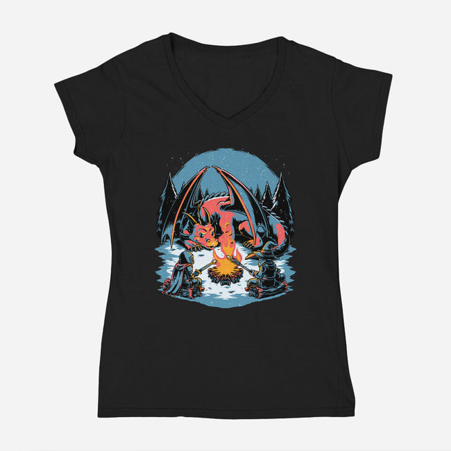 Cozy Dragon Fantasy-Womens-V-Neck-Tee-Studio Mootant