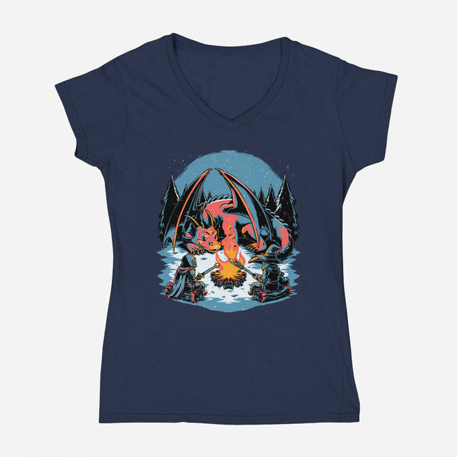 Cozy Dragon Fantasy-Womens-V-Neck-Tee-Studio Mootant