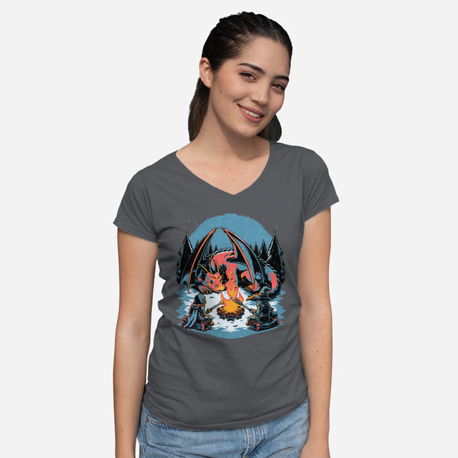 Cozy Dragon Fantasy-Womens-V-Neck-Tee-Studio Mootant
