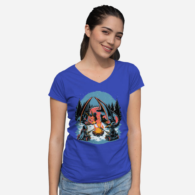 Cozy Dragon Fantasy-Womens-V-Neck-Tee-Studio Mootant