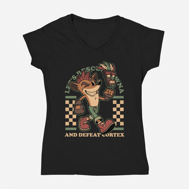 Game Mascot Crash Mask-Womens-V-Neck-Tee-Studio Mootant