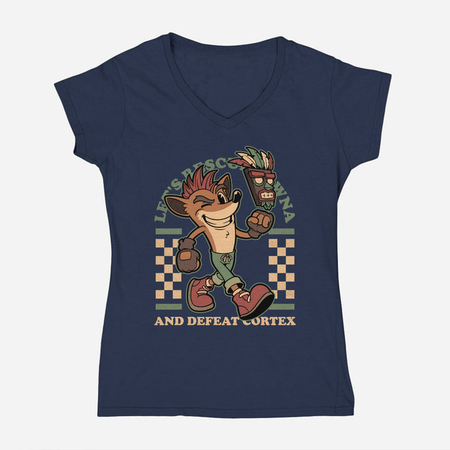 Game Mascot Crash Mask-Womens-V-Neck-Tee-Studio Mootant