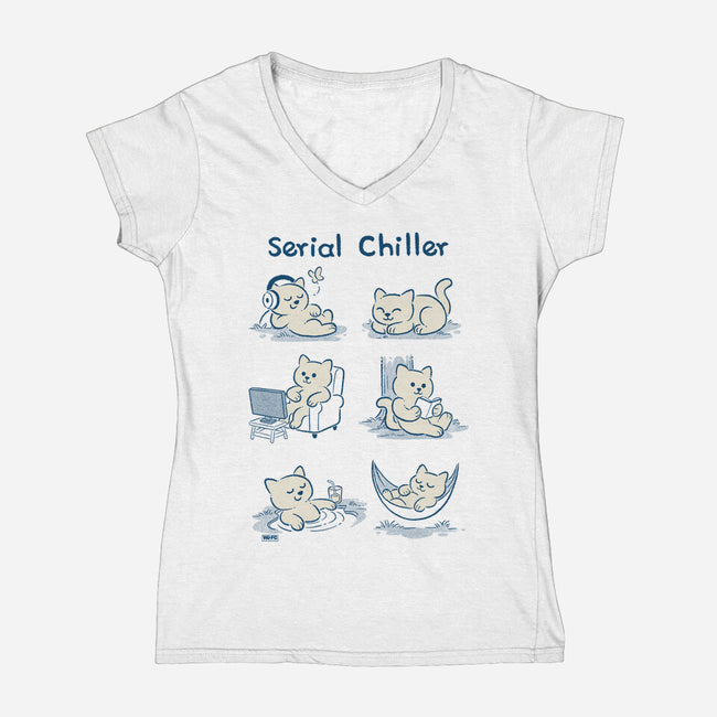 Serial Chiller Cat-Womens-V-Neck-Tee-worlddominationforcats