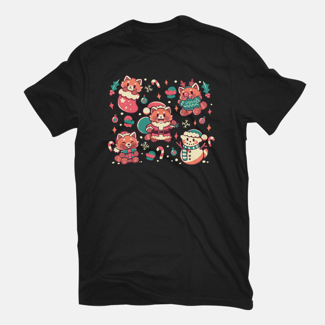 Festive Red Pandas-Womens-Fitted-Tee-TechraNova