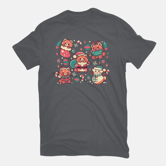 Festive Red Pandas-Womens-Fitted-Tee-TechraNova