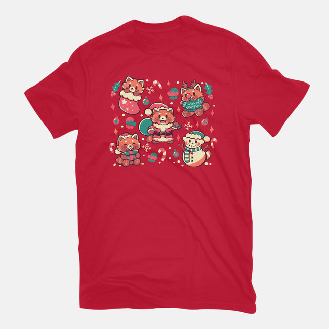 Festive Red Pandas-Womens-Fitted-Tee-TechraNova