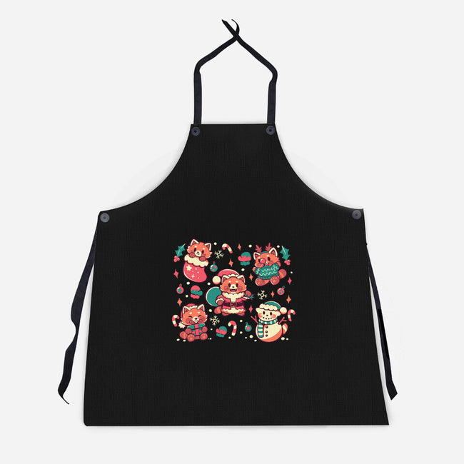 Festive Red Pandas-Unisex-Kitchen-Apron-TechraNova