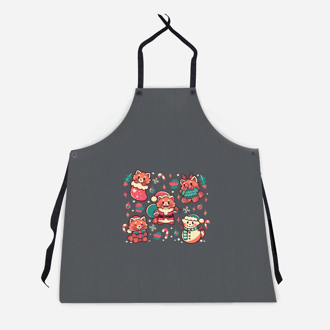 Festive Red Pandas-Unisex-Kitchen-Apron-TechraNova