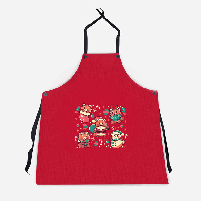 Festive Red Pandas-Unisex-Kitchen-Apron-TechraNova