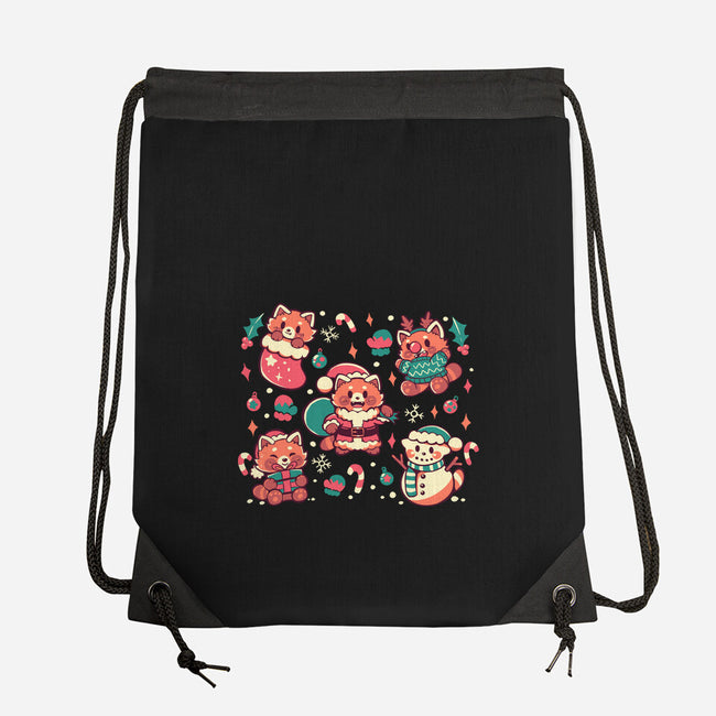 Festive Red Pandas-None-Drawstring-Bag-TechraNova
