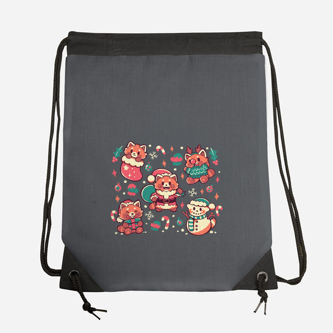 Festive Red Pandas-None-Drawstring-Bag-TechraNova