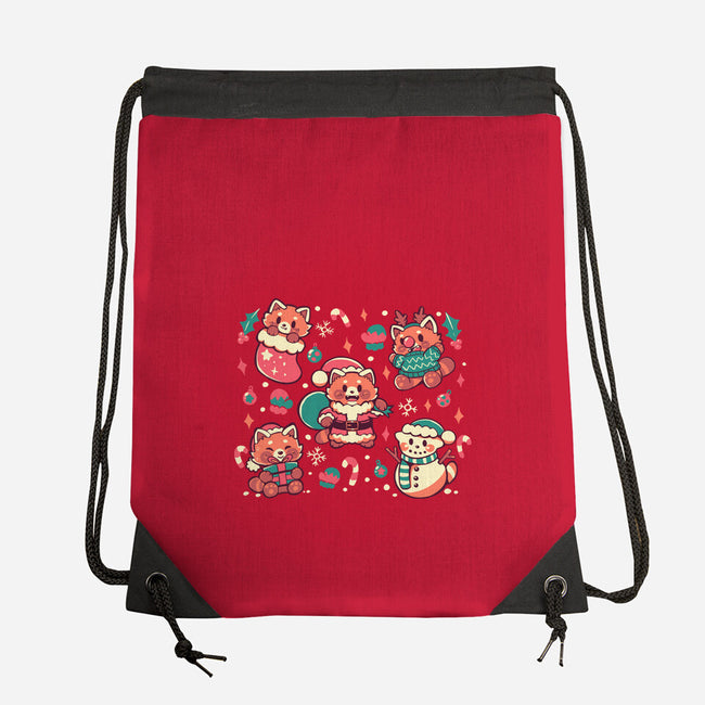 Festive Red Pandas-None-Drawstring-Bag-TechraNova