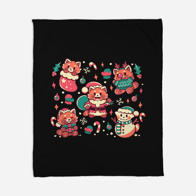 Festive Red Pandas-None-Fleece-Blanket-TechraNova