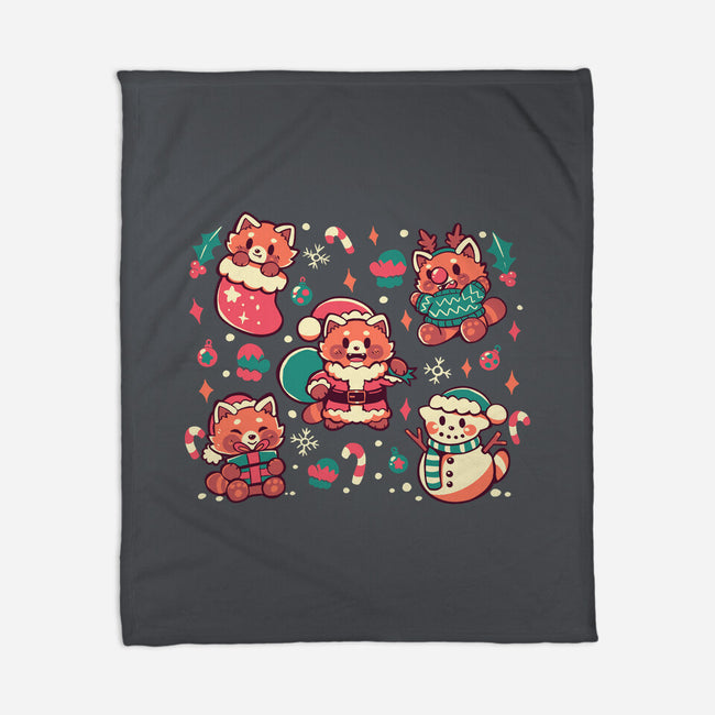 Festive Red Pandas-None-Fleece-Blanket-TechraNova