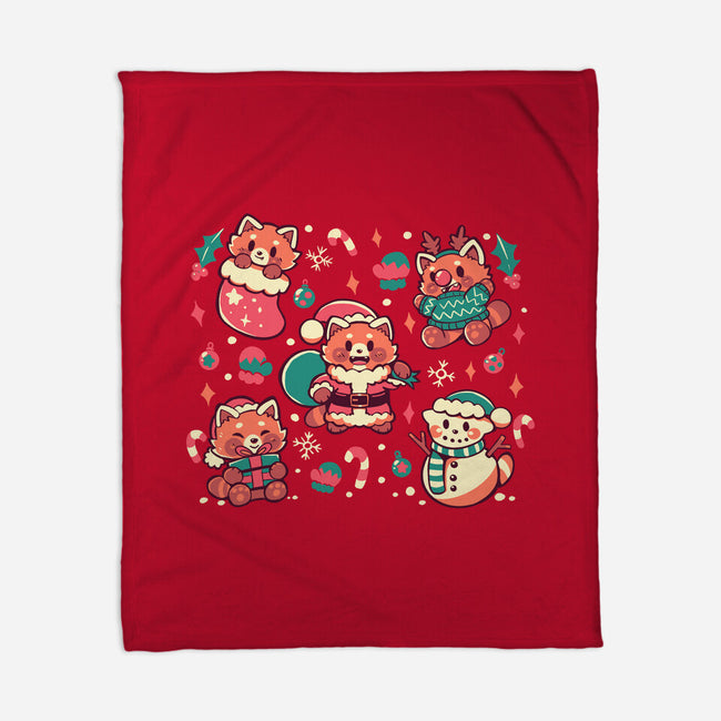 Festive Red Pandas-None-Fleece-Blanket-TechraNova