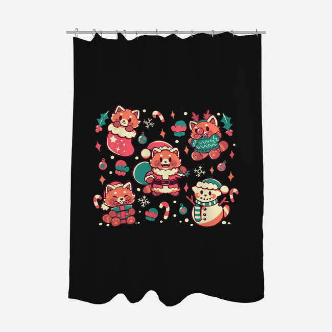Festive Red Pandas-None-Polyester-Shower Curtain-TechraNova