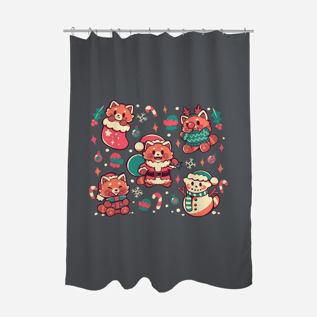 Festive Red Pandas-None-Polyester-Shower Curtain-TechraNova