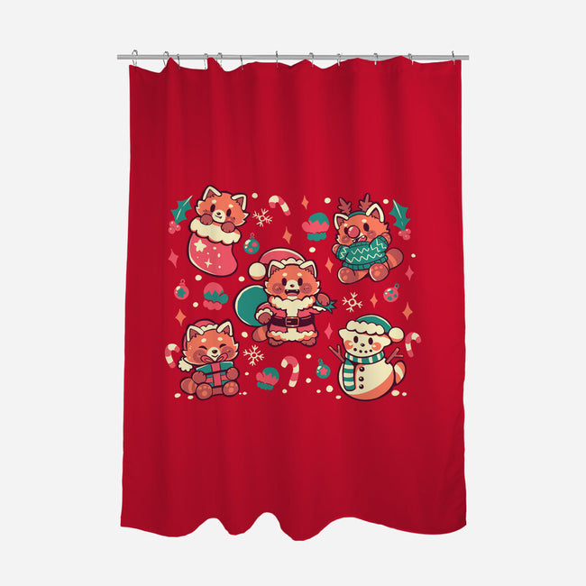 Festive Red Pandas-None-Polyester-Shower Curtain-TechraNova