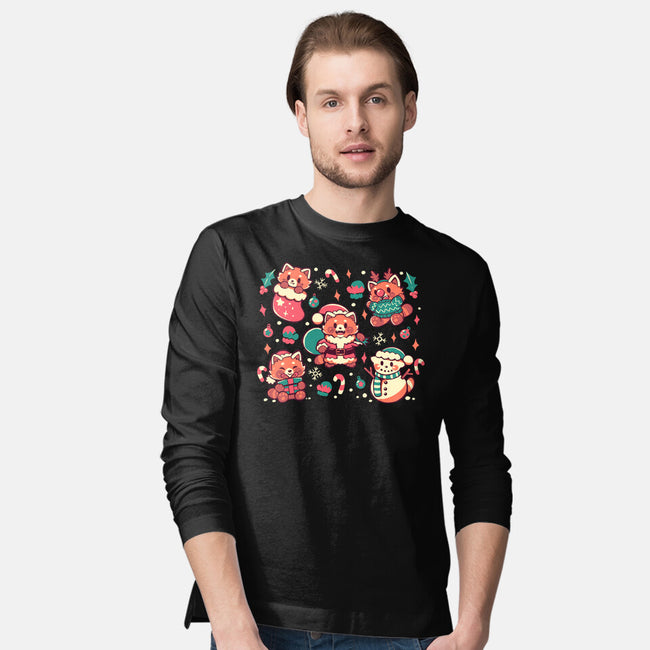 Festive Red Pandas-Mens-Long Sleeved-Tee-TechraNova
