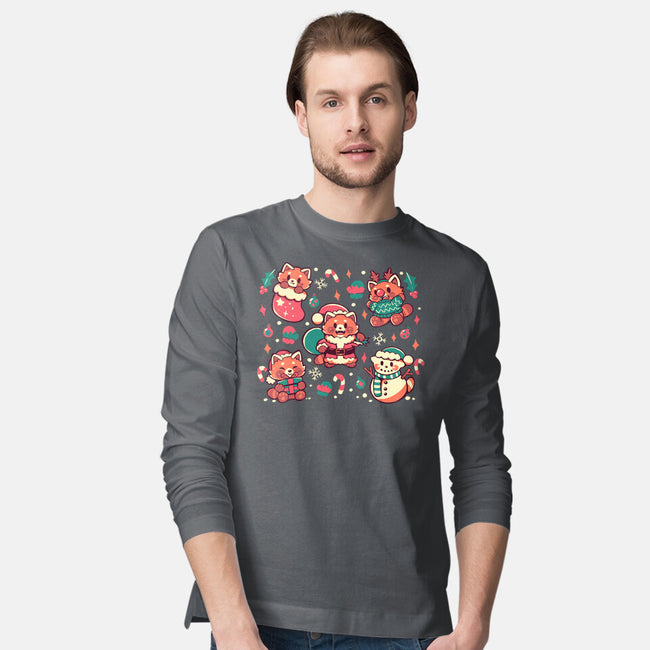Festive Red Pandas-Mens-Long Sleeved-Tee-TechraNova