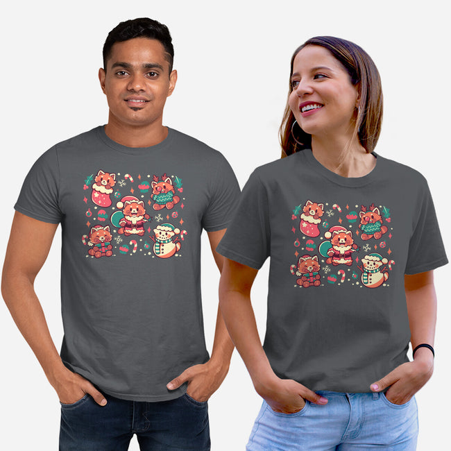 Festive Red Pandas-Unisex-Basic-Tee-TechraNova