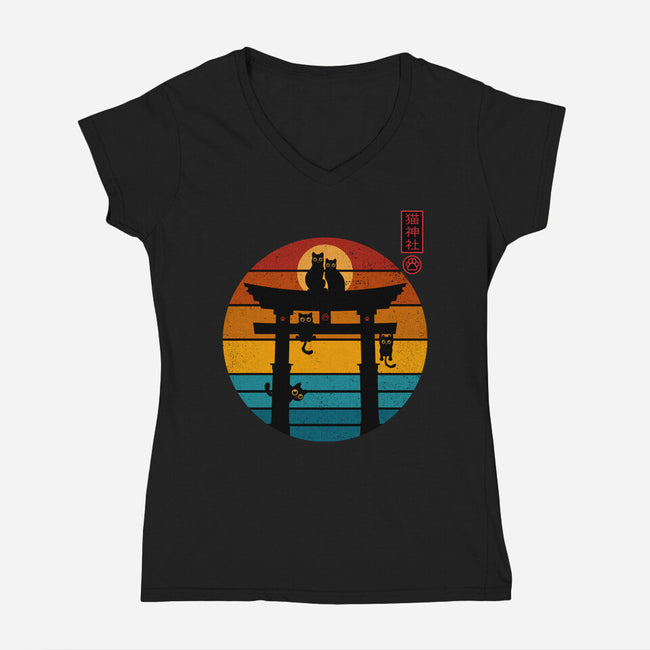 Retro Cat Shrine-Womens-V-Neck-Tee-erion_designs