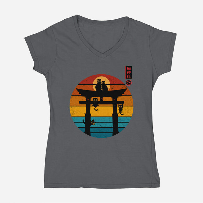 Retro Cat Shrine-Womens-V-Neck-Tee-erion_designs