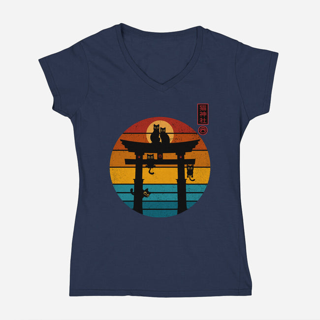 Retro Cat Shrine-Womens-V-Neck-Tee-erion_designs