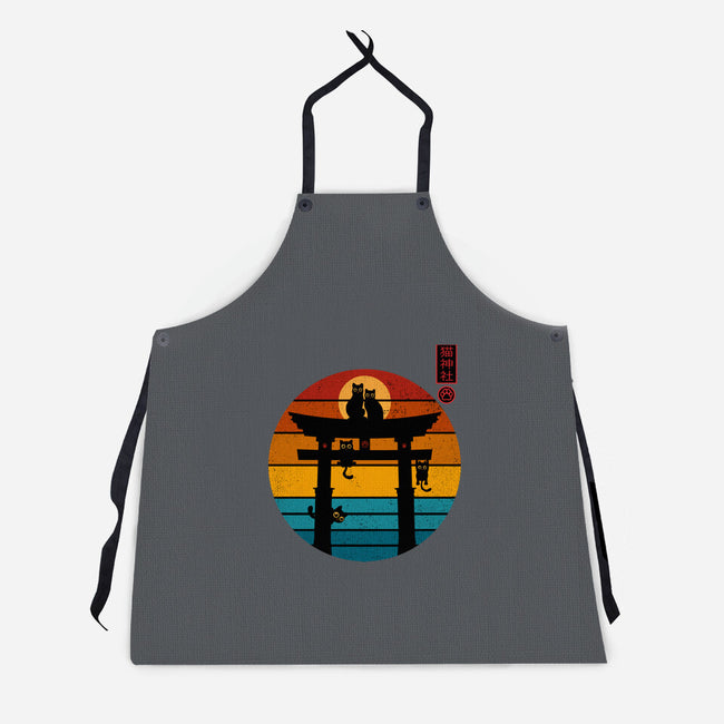 Retro Cat Shrine-Unisex-Kitchen-Apron-erion_designs