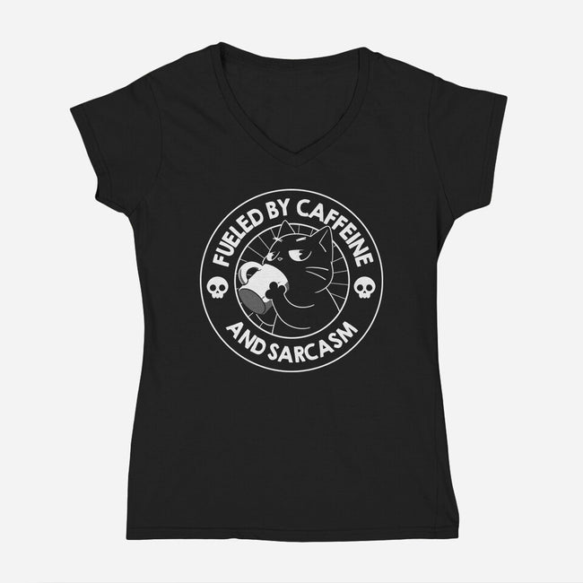 Fueled By Caffeine And Sarcasm-Womens-V-Neck-Tee-tobefonseca
