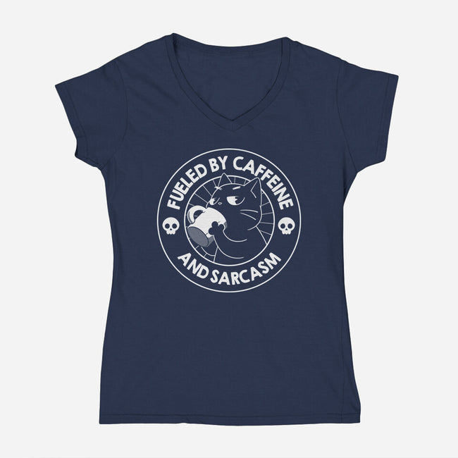 Fueled By Caffeine And Sarcasm-Womens-V-Neck-Tee-tobefonseca