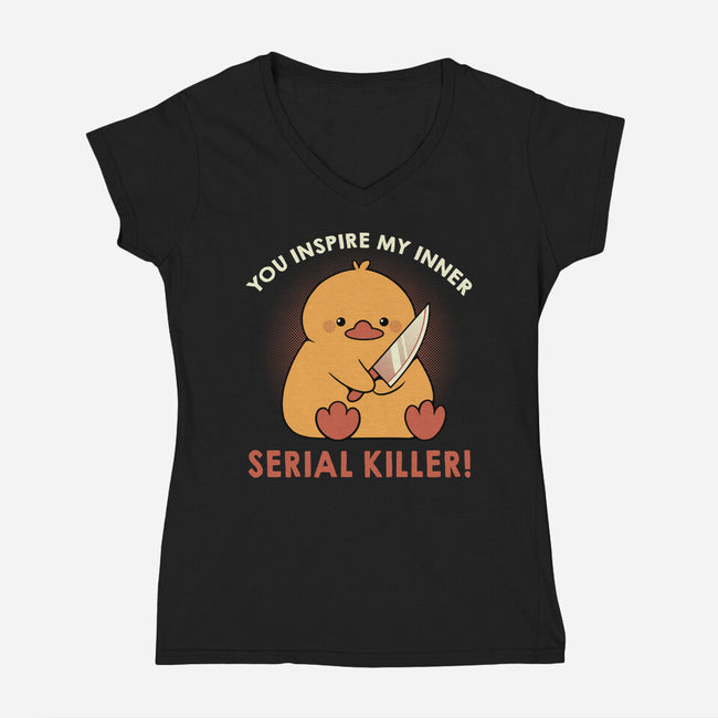 Funny Duck Serial Killer-Womens-V-Neck-Tee-tobefonseca