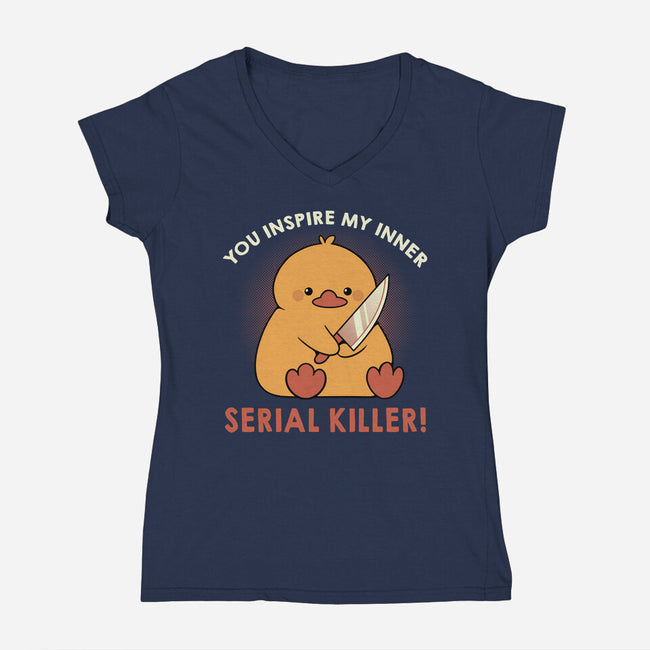 Funny Duck Serial Killer-Womens-V-Neck-Tee-tobefonseca