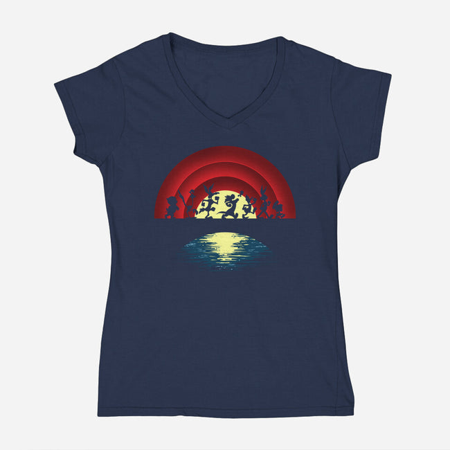 The Fellowship Of The Tunes-Womens-V-Neck-Tee-zascanauta