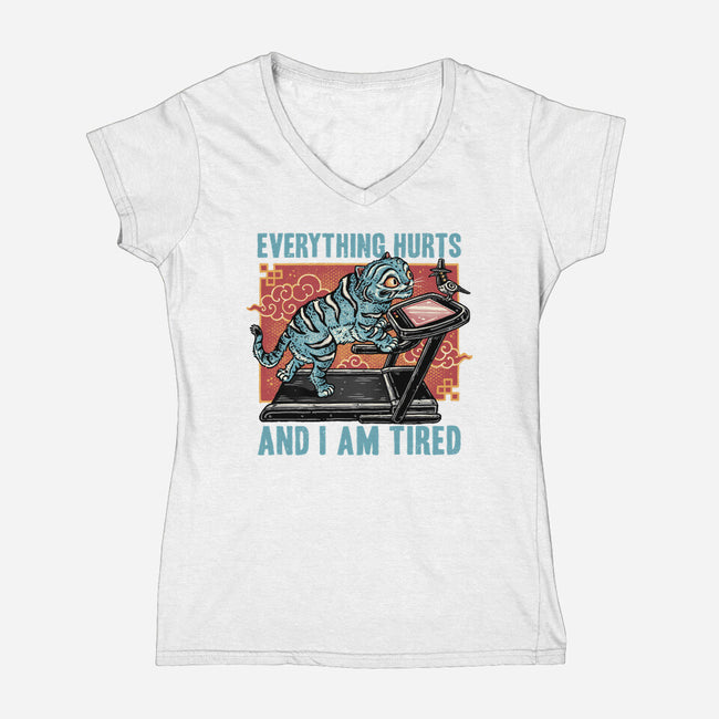 Tired Blue Tiger-Womens-V-Neck-Tee-glitchygorilla