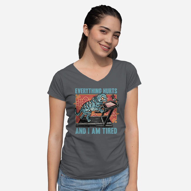 Tired Blue Tiger-Womens-V-Neck-Tee-glitchygorilla
